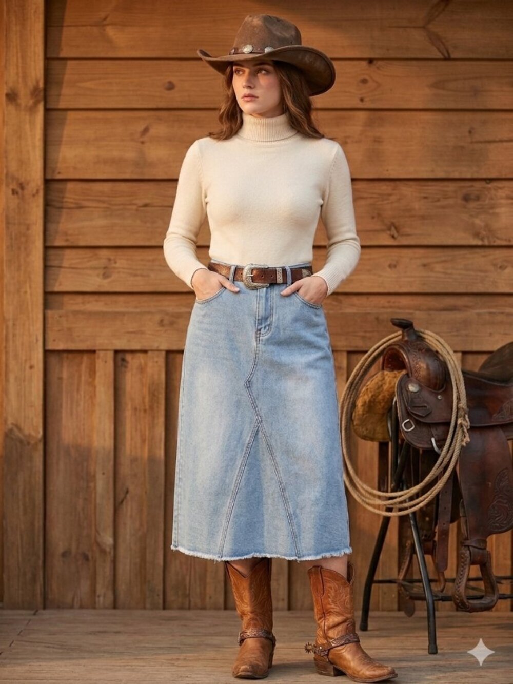 Velvet Heart Raw Hem Denim Midi Skirt Light Wash Boho Western Coastal Cowgirl